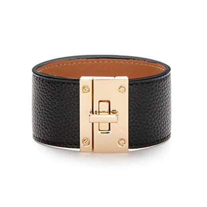 Rantanto Leather Wrap Bracelets For Women Gold Twist Lock Buckle Wrist Cuff | PU leather,Skin-friendly,Boho Stackable Wristband,Fashion Daily Jewelry,Trend Casual Party Bangle,Fit For Birthday, Holiday - color: Wide Black