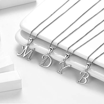 Aurora Tears Letter Necklace Initial 925 Sterling Silver Alphabet Pendant Crystal Name Gift Women Cubic Zirconia Jewelry - color: F