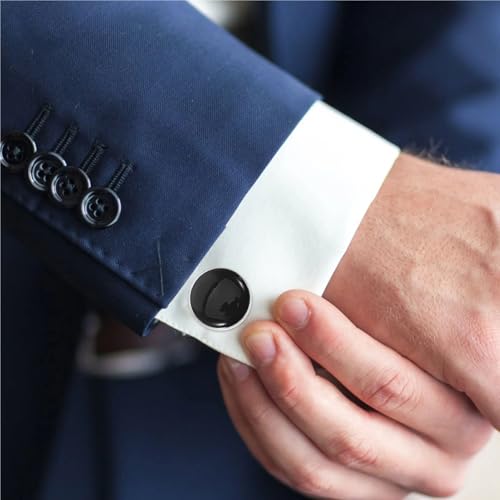 Black Stud Cufflinks 24 Pcs Round Metal Button Covers for Men Dress Shirts | Classic round stud cufflinks set for formal wear, tuxedo suits, and groomsmen accessories.