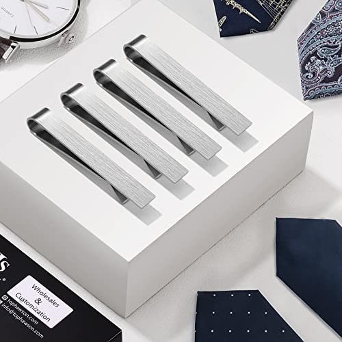 HAWSON 2 inch Tie Clips for Men-Skinny Tie Bar Tie Set for Wedding Anniversary Business and Best Gift for Dad Husband Brother - color: 4 PCS - Brush Silver 1
