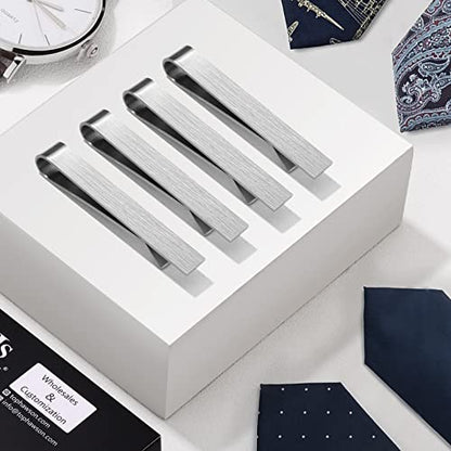 HAWSON 2 inch Tie Clips for Men-Skinny Tie Bar Tie Set for Wedding Anniversary Business and Best Gift for Dad Husband Brother - color: 4 PCS - Brush Silver 1