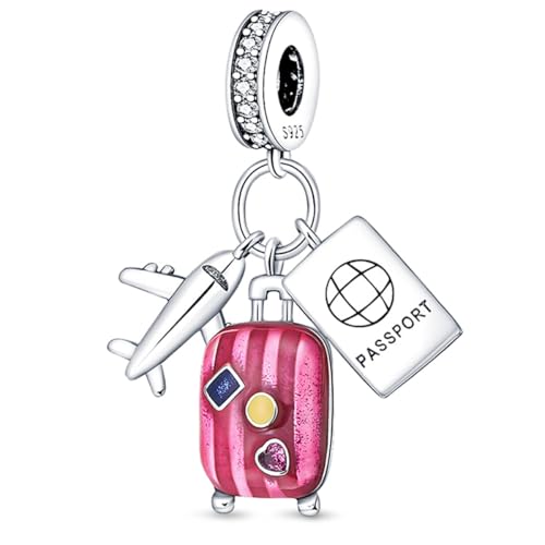 HONGRUI 925 Sterling Silver Charm for Bracelets Fashion Women Jewelry Gift - color: Pink suitcase
