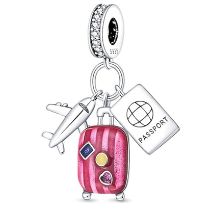 HONGRUI 925 Sterling Silver Charm for Bracelets Fashion Women Jewelry Gift - color: Pink suitcase