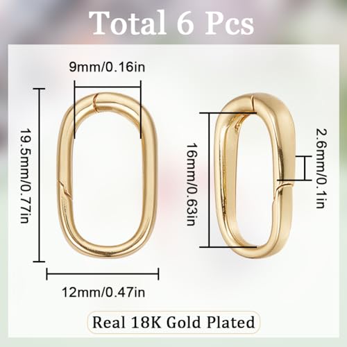SUNNYCLUE 1 Box 6Pcs Spring O Rings 0.77 inch 18K Gold Plated Brass Trigger Spring O Ring Oval Carabiner Clip Snap Hooks Trigger Keyring Buckle Tiny Hook Clips for DIY Purse Keychain Jewelry Clasps - color: 1 Box 6pcs 18k Gold Plated Rectangle Spring O Ri