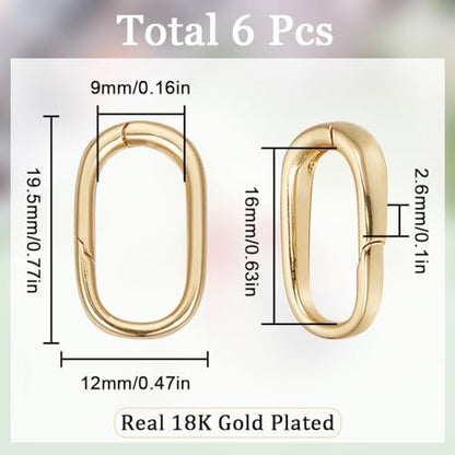 SUNNYCLUE 1 Box 6Pcs Spring O Rings 0.77 inch 18K Gold Plated Brass Trigger Spring O Ring Oval Carabiner Clip Snap Hooks Trigger Keyring Buckle Tiny Hook Clips for DIY Purse Keychain Jewelry Clasps - color: 1 Box 6pcs 18k Gold Plated Rectangle Spring O Ri