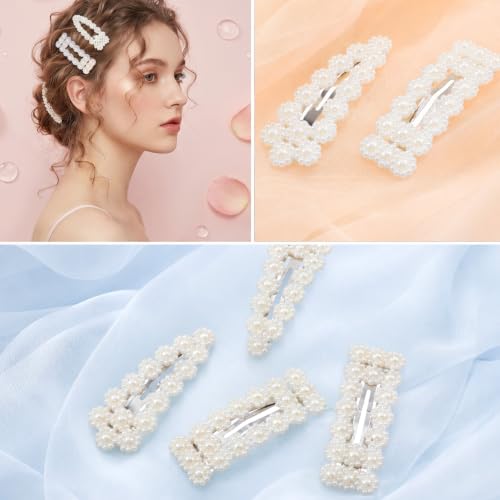 6 Pcs Pearl Hair Clips, 2 Style Snap Barrette Pearl Hair Pins for Women | Elegant Hair Accessories for Wedding Party Daily Styling