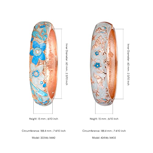 UJOY Handcraft Cloisonne Jewelry Bracelet Colorful Enamel Butterfly Flower Bird Hollowed Spring Hinged Cuff Bangles Women Gifts Pack in Box 88A11 - color: A11-2 Pcs/set-Butterfly-Light Blue