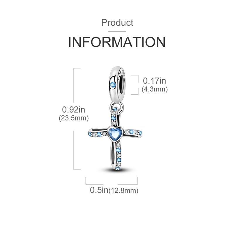 HONGRUI 925 Sterling Silver Charm for Bracelets Fashion Women Jewelry Gift - color: Blue Cross