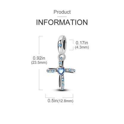 HONGRUI 925 Sterling Silver Charm for Bracelets Fashion Women Jewelry Gift - color: Blue Cross