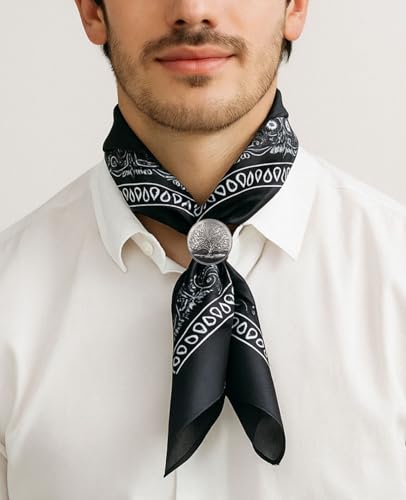 PEARLY JUN 4Pcs Western Bandana Scarf Ring Neckerchief Slide Buckle for Men Women Silk Scarves Cowboy Accessories - color: Silver a