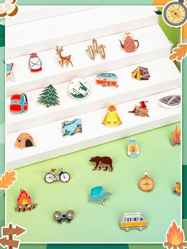 JUNEBRUSHS 28 pcs Camping Enamel Funny Outdoors Adventure Brooch Pins Lapel Pins for Camping Adventure Birthday Party Decorations Gift Supplies Clothes Backpacks Decor Accessories - style: Camping Style