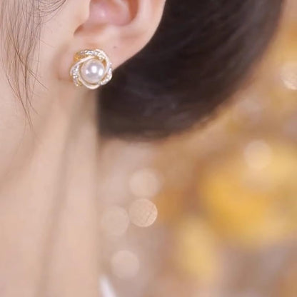 Elegant Imitation Pearl Flower Stud Earrings for Women Wedding Banquet Earrings Jewelry Gift - color: white