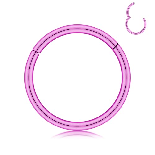 BLISI Grade 23 Titanium Nose Rings Hoops - 20G/18G/16G, 6/7/8/9/10mm Diameter, Hinged Click Rings for Nose, Lip, Helix, Cartilage, Rook - Hypoallergenic sleeper earrings, Black/Silver/Gold/Pink - color: 1PC, Pink, size: 18 Gauge, 7mm