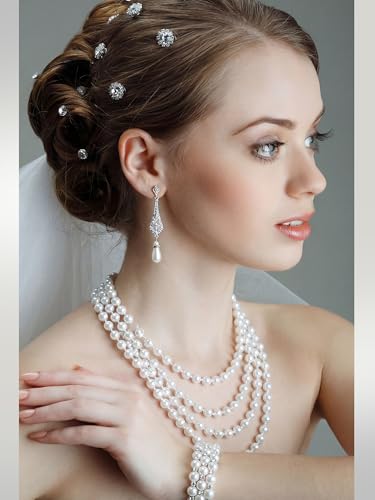 BBTO 8 Pcs Pearl Necklace and Earring Set for Women Faux Pearl Bracelet Costume Jewelry Set for Wedding Bridal Shower Party - style: Refined Style