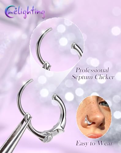 Melighting 20G Gold Nose Ring Hoop Stainless Steel 316L, 8 mm Star Nose Piercing Jewelry Silver Clicker, Beach Party Cartilage Lobe Earring for Daily Wear Women - color: Steel