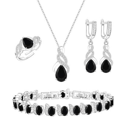 Wedding Jewelry Set for Women Gem Necklace Earrings Bracelet Luxury Jewelry Set Birthday Valentine's Day Mother's Day Christmas Prom Jewelry Gift - color: MHSD-Black