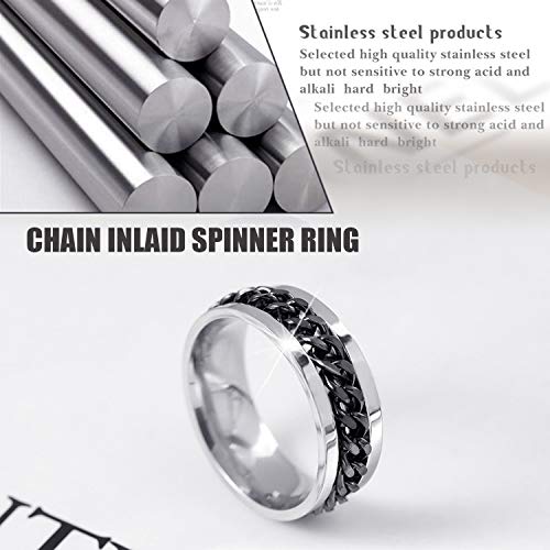 EIELO 9Pcs Stainless Steel Band Rings for Men Women Cool Fidget Spinning Chain Ring Anxiety Relief Fashion Simple Wedding Engagement Black Ring Set - color: Black