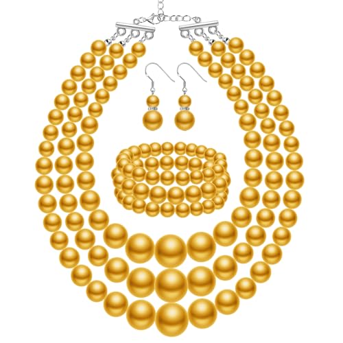 Haysandy Pearl Jewelry Set for Women 20s Jewelry Gift | Retro Layered Necklace Bracelet Earring, Costume Accessories for Derby Wedding Prom Party, Dress Matching Occasions - color: Gold
