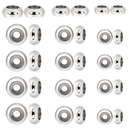 30pcs Stopper Beads for Charm Bracelets, 304 Stainless Steel Spacer Beads Adjustable Beads Slider Metal Loose Beads 6/8/10mm with Insert Rubber Locating Rings for DIY Bracelets Necklace Jewelry Making - color: silver