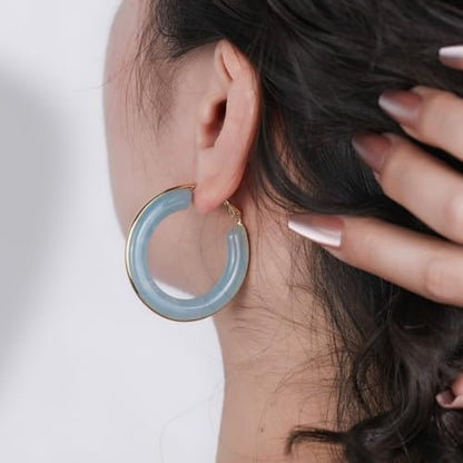 Chunky Gold Resin Hoop Earrings Leverback Statement Huggie Hoops Dangle Drop Dressy Earring Prom Festival Vacation Jewelry for Women - color: Teal, size: Hoop