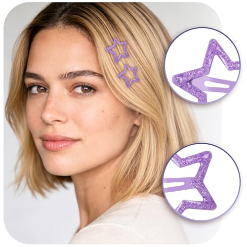 70 Pcs Metal Glitter Snap Hair Clips for Women,Small Snap Barrettes for Women Girls Thick Fine Hair (Purple) - color: Purple