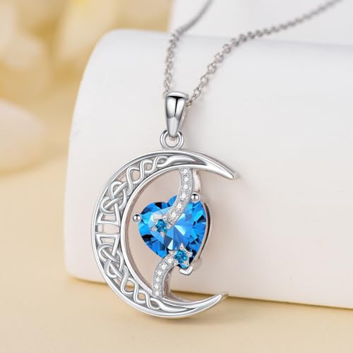 TOUPOP Moon and Star Birthstone Necklace for Women 925 Sterling Silver Celtic Moon Jewelry Birthday Mothers Day Gifts for Mom Wife Her - color: 12-December-Topaz