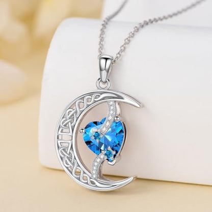 TOUPOP Moon and Star Birthstone Necklace for Women 925 Sterling Silver Celtic Moon Jewelry Birthday Mothers Day Gifts for Mom Wife Her - color: 12-December-Topaz