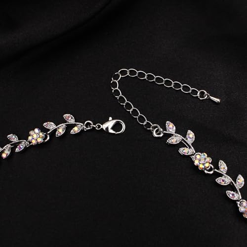 Austrian Crystal Rhinestone Choker Necklace Elegant Flower Leaf Chain Necklace Jewelry for Party Prom Costume Accessories for Women - color: AB Crystal-Platinum Plated