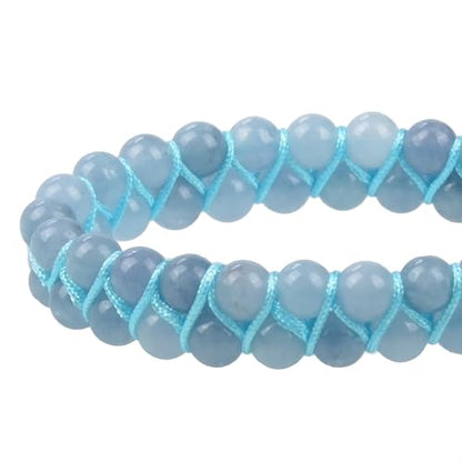 MASSIVE BEADS Double Layer Natural Chakra Healing Power Crystals Macrame Bracelet Yoga Stone Beads Gemstone Meditation Relax Anxiety Bangle for Unisex Women Men - color: Aquamarine, size: 6mm