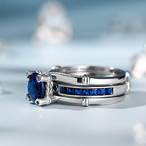 Jeulia Diamond Band Rings for Women cz Sterling Silver Interchangeable Ring Sets Wedding Engagement Anniversary Promise Ring Bridal Sets - color: Aquamarine Blue