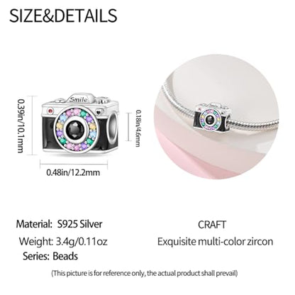 Pandach 925 Sterling Silver Charms Beads for Bracelets and Necklaces Butterfly and Headphones Pendants Clover Charms Jewelry Gift for Women - style: Camera beads