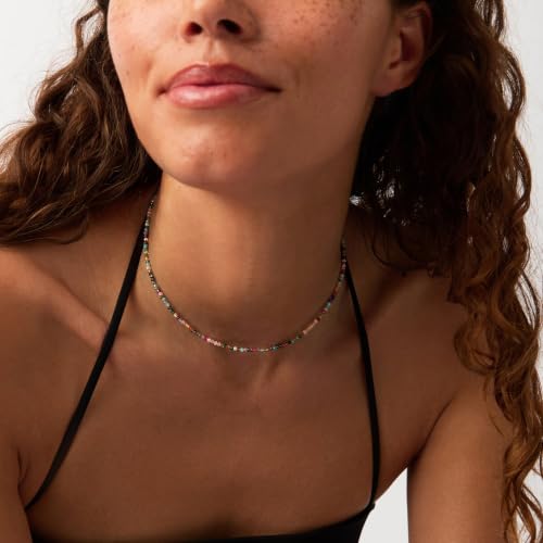 MTMY Beaded Gemstone Choker Necklace for Women | 14K Gold Plated, Colorful Natural Stone, Bead Chain, Boho Summer Beach, Handmade Jewelry - color: Mixed Gemstone