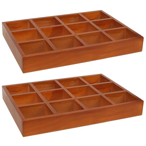 2 Pack Wooden Jewelry Drawer Organizer Trays - 12 Grid Low Profile Divider Inserts for Earrings, Rings, Bracelets & Bangles - 13.2" x 9.3" Wood Display Storage Box Fits Vanity Dresser Drawers