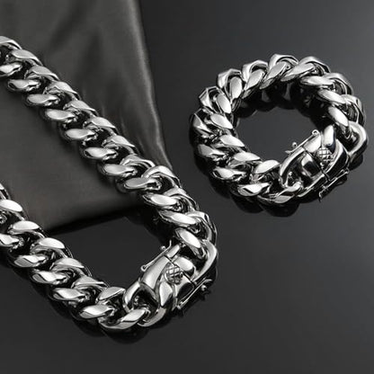 SDA Wide Chunky Gold Chain Necklace - Heavy and Waterproof 316L Surgical Steel with 18K Gold Plating for Modern Men and Women into Hip Hop Fashion - color: B1751-22mm-White Gold