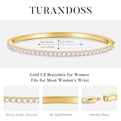 Turandoss Dainty Tennis Bangle Bracelets for Women Jewelry Gifts | 14K Gold Plated, Personalized Tennis Bracelets, Trendy Cubic Zirconia Bangle Bracelet, Jewelry Gifts for Mom Wife Sister - color: Half CZ Bangle - Claw Tennis
