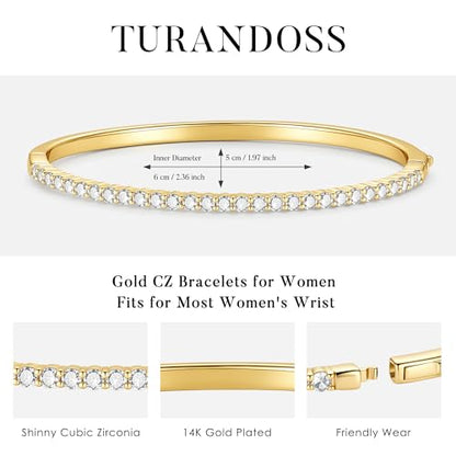 Turandoss Dainty Tennis Bangle Bracelets for Women Jewelry Gifts | 14K Gold Plated, Personalized Tennis Bracelets, Trendy Cubic Zirconia Bangle Bracelet, Jewelry Gifts for Mom Wife Sister - color: Half CZ Bangle - Claw Tennis