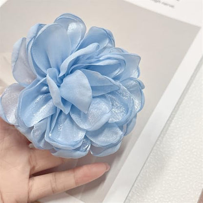 9cm Wedding Fabric Flower Brooch Pin Hair Clip for Women Men Elegant Big Camellia Rose Floral Brooches Lapel Pins Dainty Holiday Party Costume Dress Accessories Jewelry - color: Blue