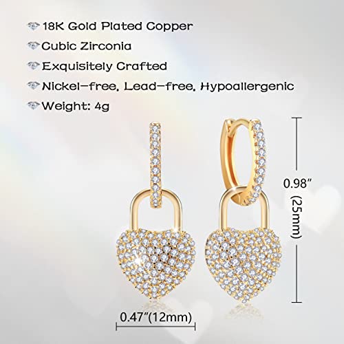 18K Crystal Heart Hoop Earrings for Women with Locket Design, White Crystal Cubic Zirconia Dangling Earrings Fine Jewelry Gifts for Her - color: Love Pendant