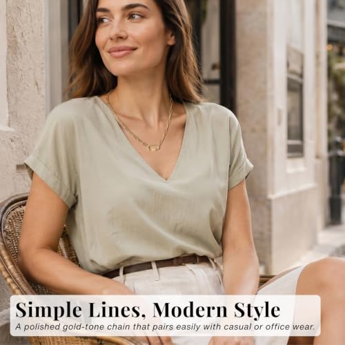 SAMYA Stainless Steel Necklace for Women | Minimalist Oval Clasp Necklace and Paperclip Chain Necklace, Modern Gold Silver Tone Necklace - color: Gold Paperclip Chain