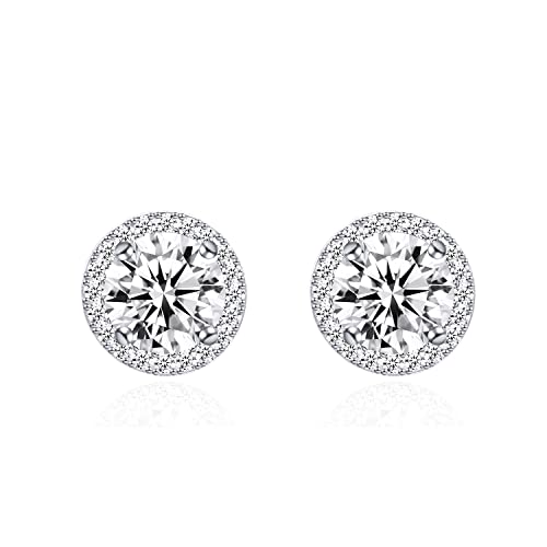 YOQUCOL Bright 8MM,10MM Cubic Zirconia Crystal Stud Earrings Round Pierced Earrings For Women - color: 10MM-White