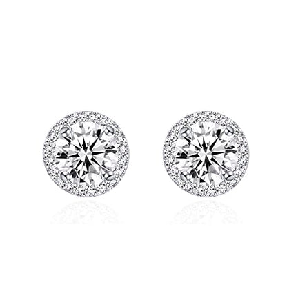 YOQUCOL Bright 8MM,10MM Cubic Zirconia Crystal Stud Earrings Round Pierced Earrings For Women - color: 10MM-White