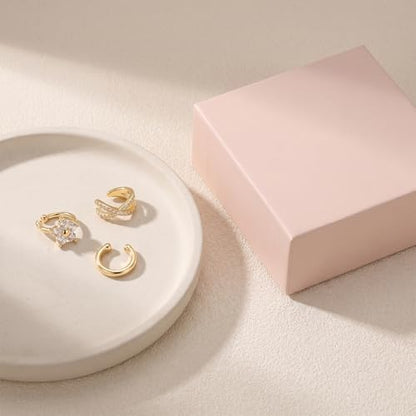 Ear Cuffs for Women Non Piercing - 3PCS Gold Clip On Earrings, 14K Gold Plated Adjustable Cuff Earrings for Women, Dainty Flower Design