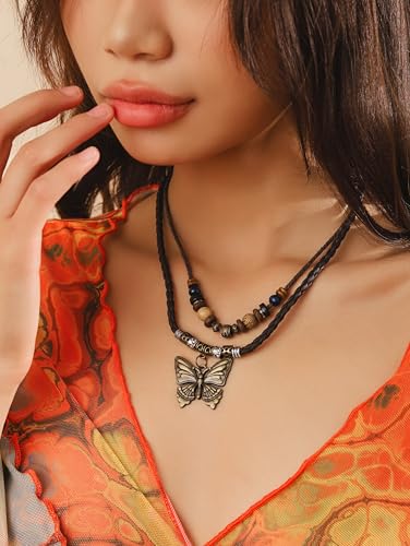 MINACHI Layered Boho Wood Bead Choker Necklace, Hollow Flower Charm, Personality Jewelry for Men and Women - style: Necklace R17-053