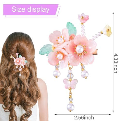 A Pair Wedding Hair Clips, Handmade Floral Design Crystal Hair Clips Pearl Barrettes, Rhinestones Flower Clips Pearl Headpieces Hair Pins Hair Accessories for Women Girls (Light Pink) - color: Light Pink