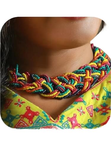 Bohemian handmade beaded statement necklace for women and girls by Ishvaku - color: Multi3
