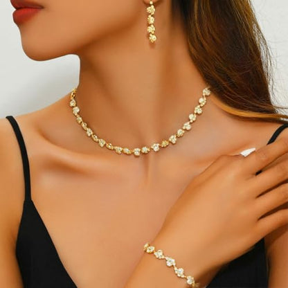 Aukmla Bridal Wedding Jewelry Set Silver Rhinestones Choker Necklaces Earrings Bracelet Sets Prom Jewelry for Women and Brides - color: Gold