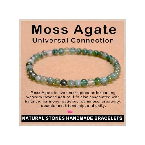 AD Beads Handmade Gemstone Stretch Elastic Bracelet Crystal Healing Reiki Nature's Beauty and Spiritual Essence Unisex (4mm, Moss Agate (Universal Connection)) - color: Moss Agate (Universal Connection), size: 4mm