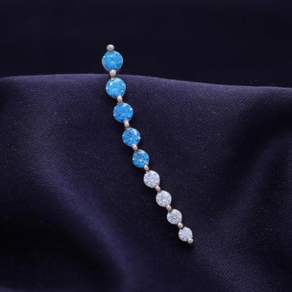Floating Curved Bar One Piece Left Ear Crawler Earrings With Birthstone | White CZ In 14K Yellow Gold Over Sterling Silver - color: Simulated Blue Topaz