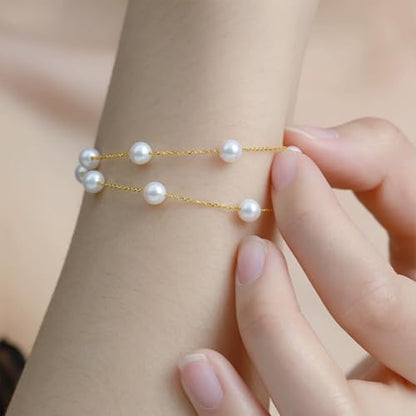 DAYANEY Pearl Bracelets for Women Gold Bracelet Silver Pearl Jewelry | Gold Bracelet Silver Pearl Jewelry Summer Gifts for Girls Dainty Daisy and Heart Bracelets Cute Floral Jewelry for Bridesmaid - style: Gold Pearl-Layered