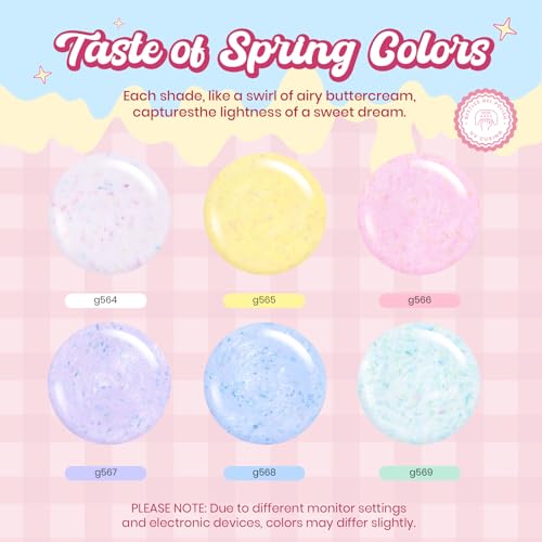 Beetles Pastel Gel Nail Polish Set, 6 Shimmer Colors, UV/LED, 9ml Each | 6 Soft Glitter Shades for Nail Art, With 6 9Ml Color Gels, A Themed Charm Bracelet - color: Easter Pastel Whip